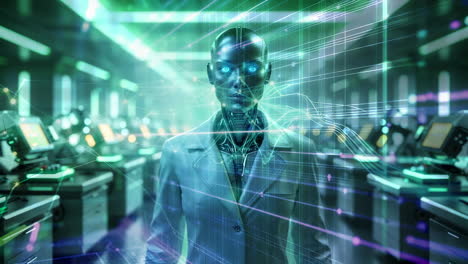 ai robot in a futuristic control room