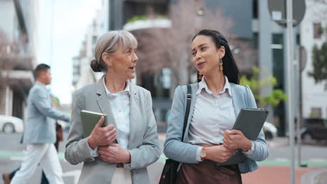 city, business people and women with conversation