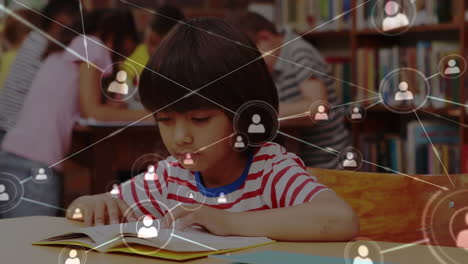 animation of networks of connections over schoolchildren in classroom