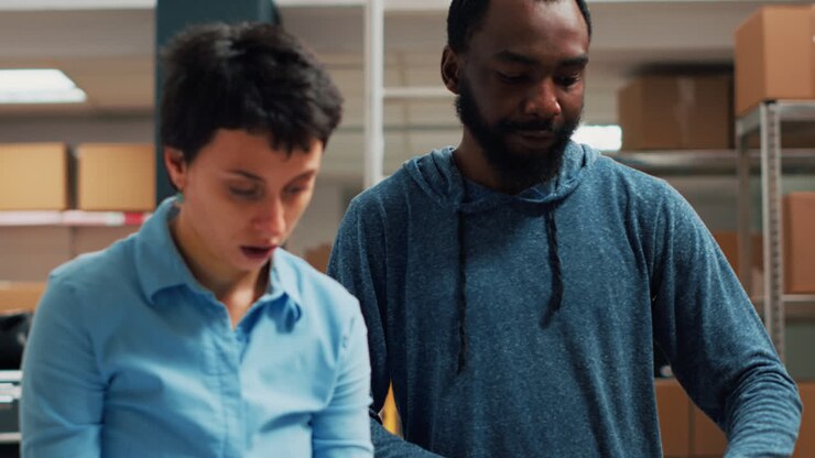 Warehouse Employees Discussing Work