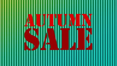 animation of autumn sale text in red letters on green striped background