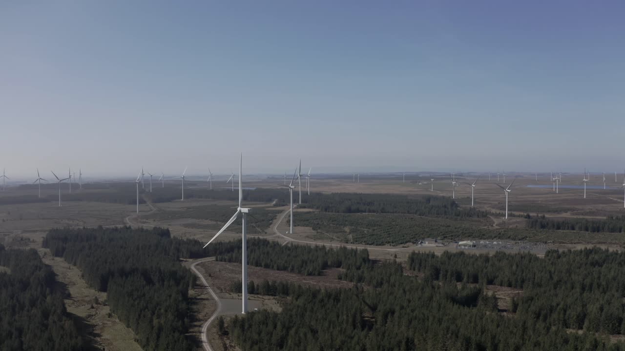 Static Drone Shot Of Wind Turbines.