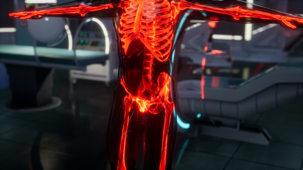 examen de escaneo de huesos de esqueleto humano en el laboratorio