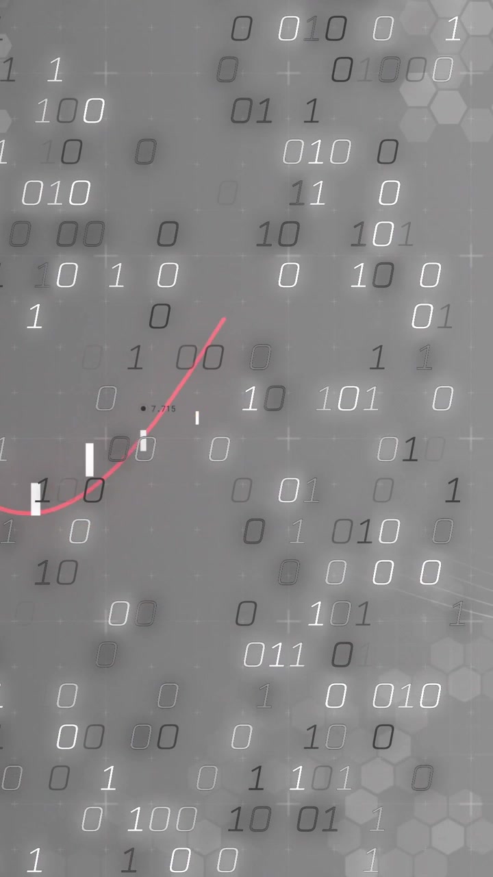 Vertical video: Pink curve entering left, sparking bars flashing as binary filling field for data