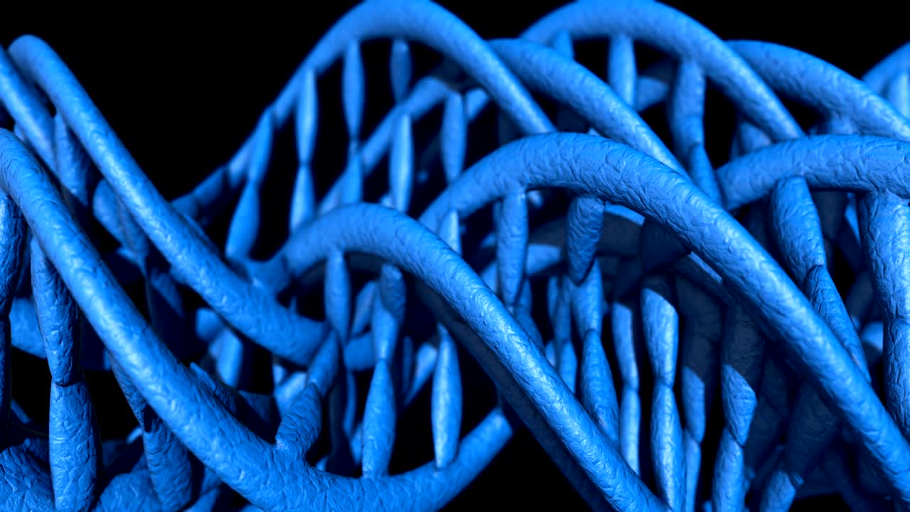 código de adn. abstracto 3d marco de alambre poligonal dna molécula hélice en espiral. animación en bucle.