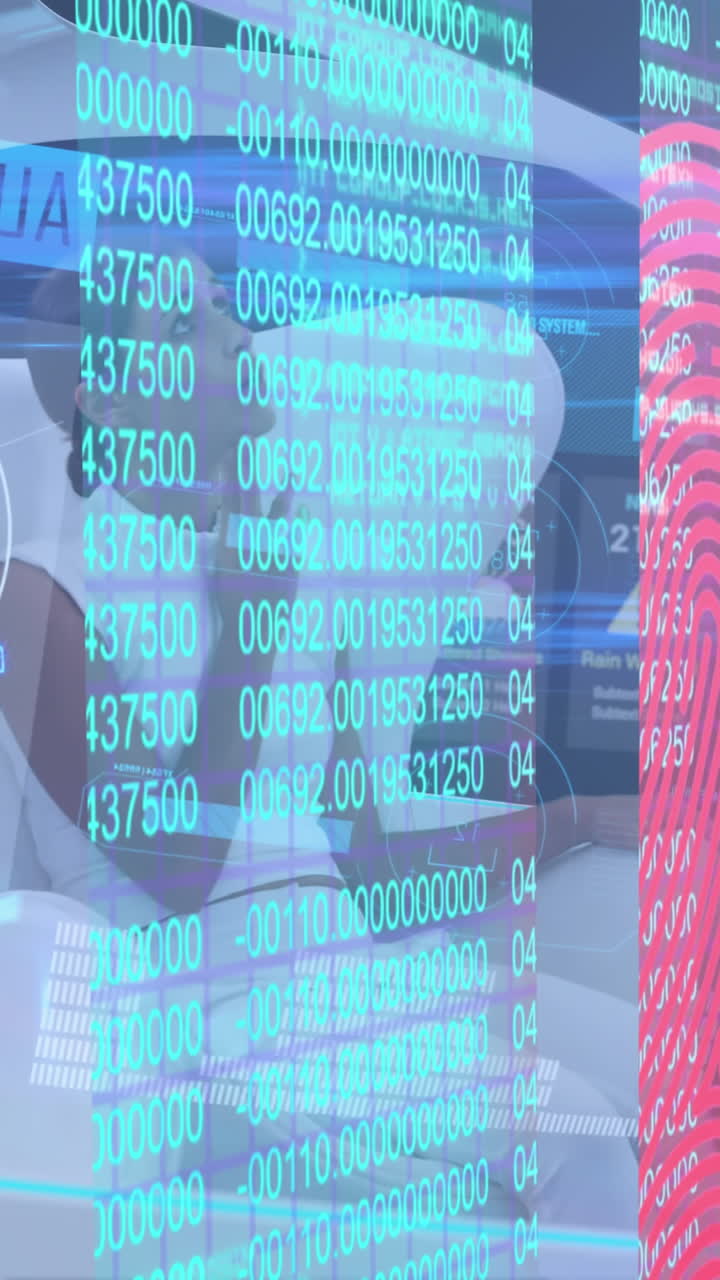 animación de huellas dactilares biométricas y procesamiento de datos sobre una mujer en un coche autónomo