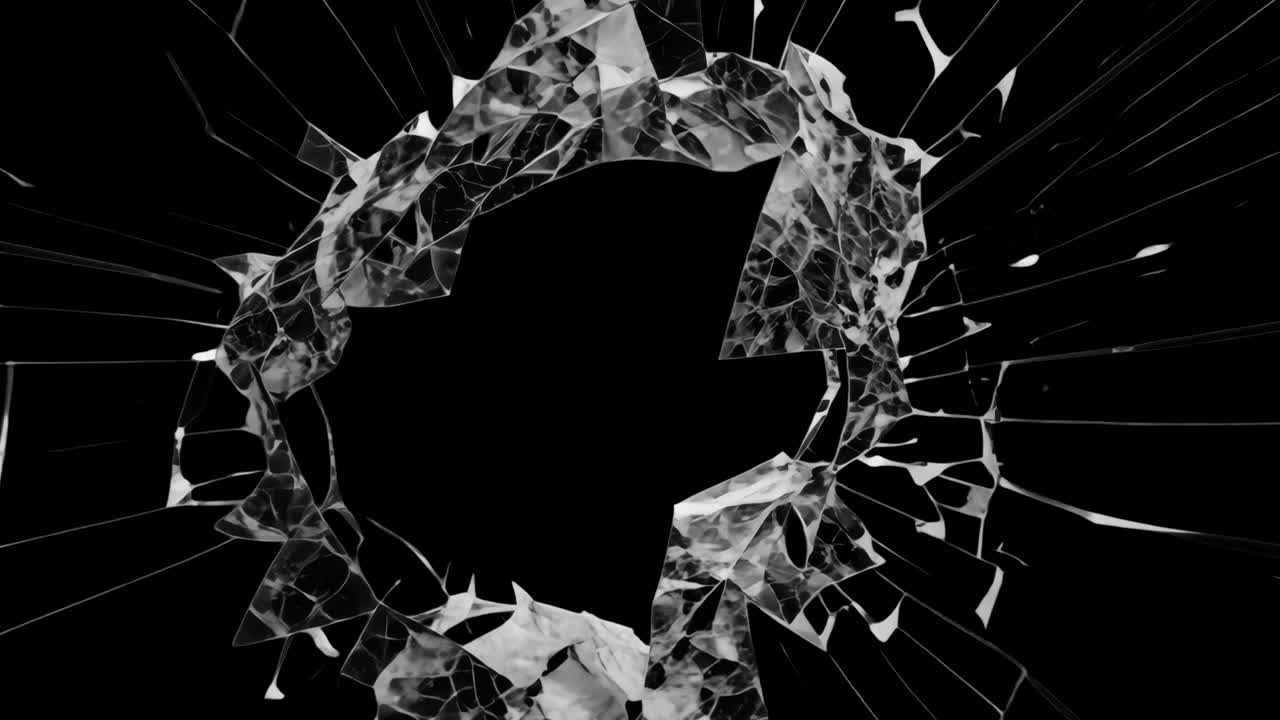 Shattered glass animated overlay, transparent 4K video, alpha channel, ProRes 4444