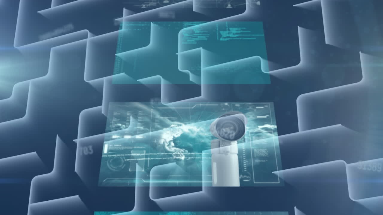 animación del procesamiento de datos sobre líneas blancas sobre fondo negro