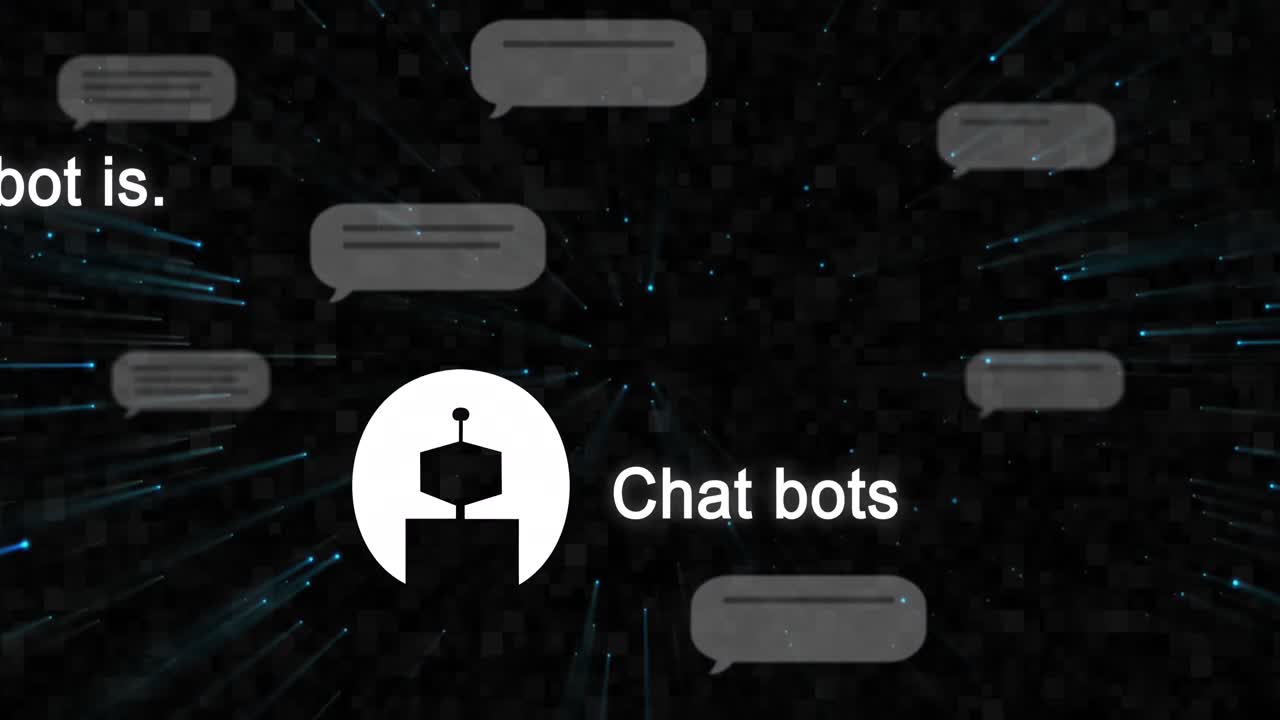 Animation of ai chat and data processing over black background
