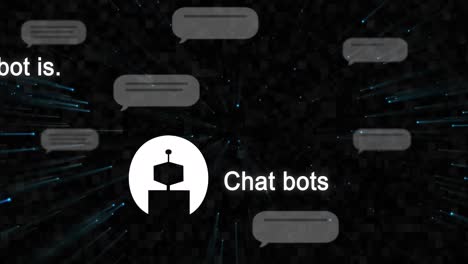 animación de un chat y procesamiento de datos sobre un fondo negro