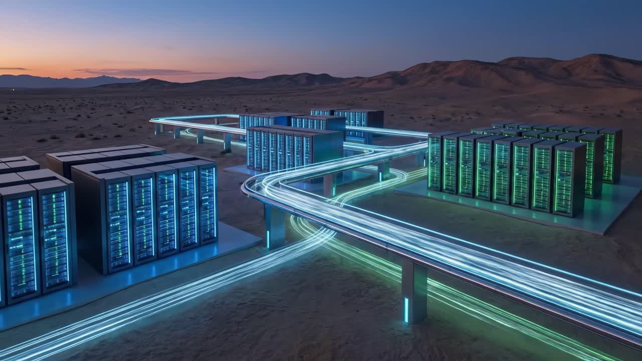 Digital Information Transfer Between Server Racks in Arid Landscape