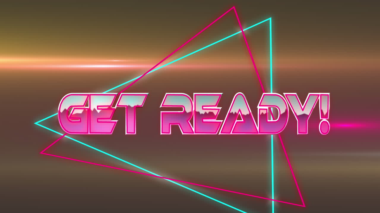 Animation of get ready text banner against light trails against brown background