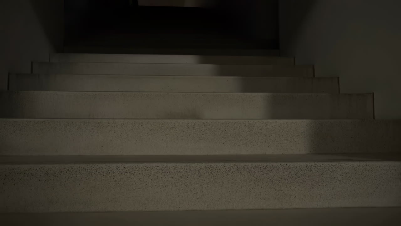 Moving Shadow on a Dark Concrete Staircase