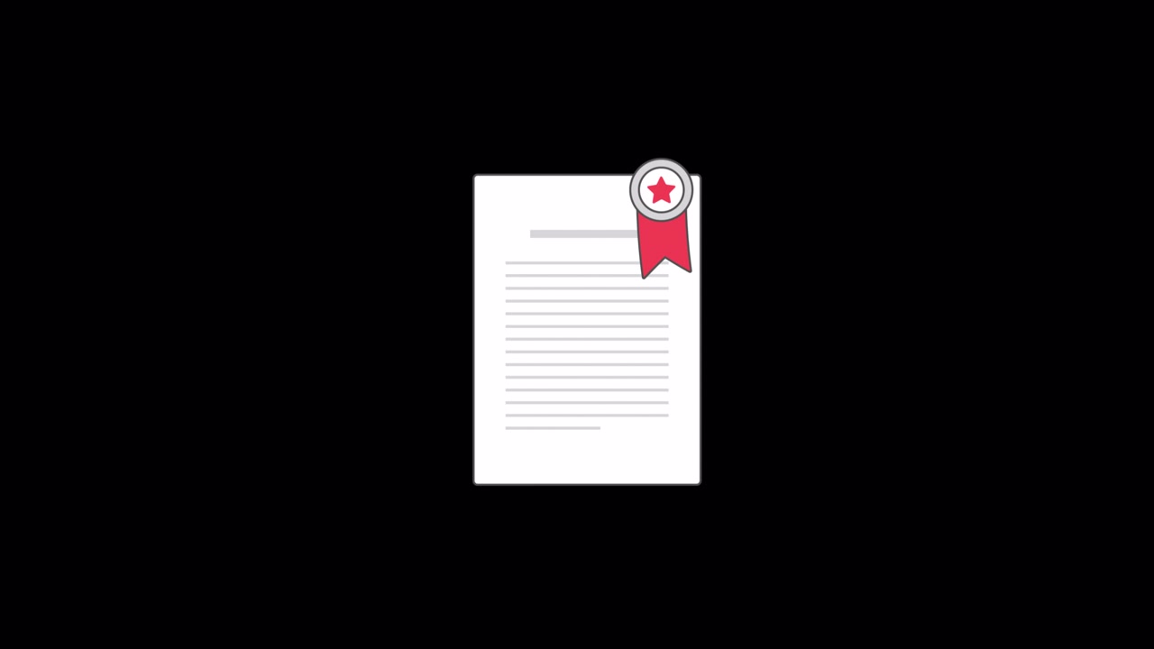 Documento animato con icona badge certificato