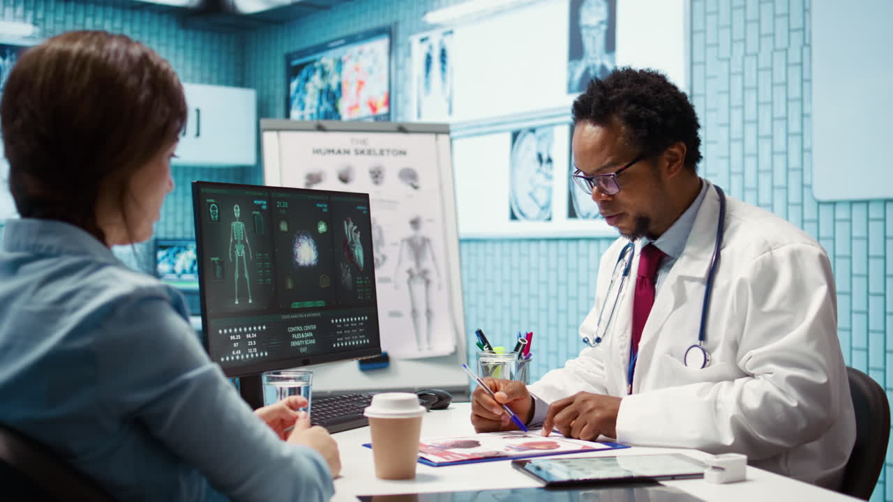 Male physician doing an x ray diagnostics scan interpretation during check up
