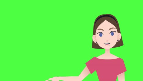 Animation-of-illustration-of-caucasian-woman-talking-and-gesturing-with-copy-space-on-green-screen