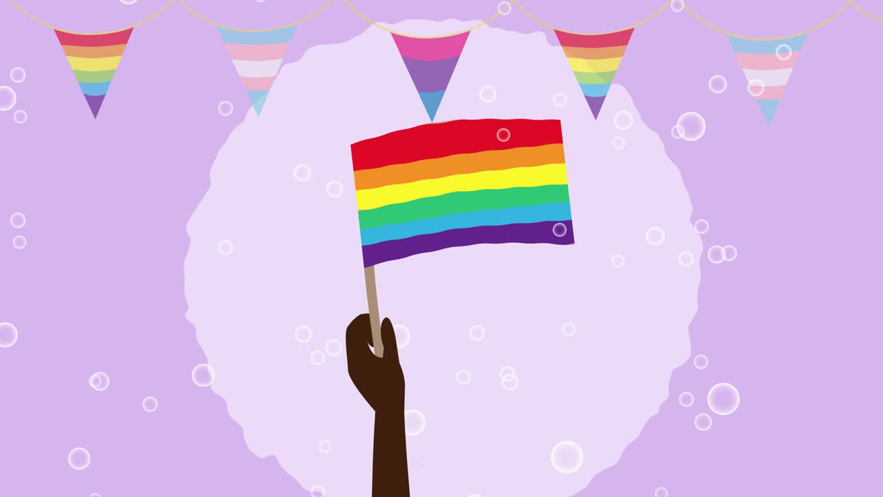 2d Animation of multiethnic people waving lgb