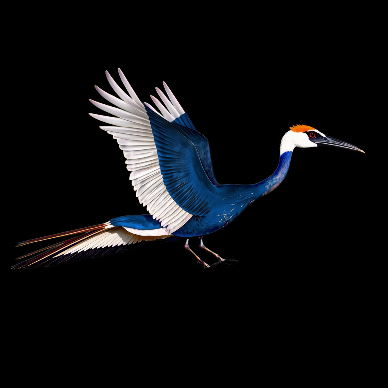 Elegant blue bird illustration animation isolated asset, transparent 4K video, alpha channel, ProRes