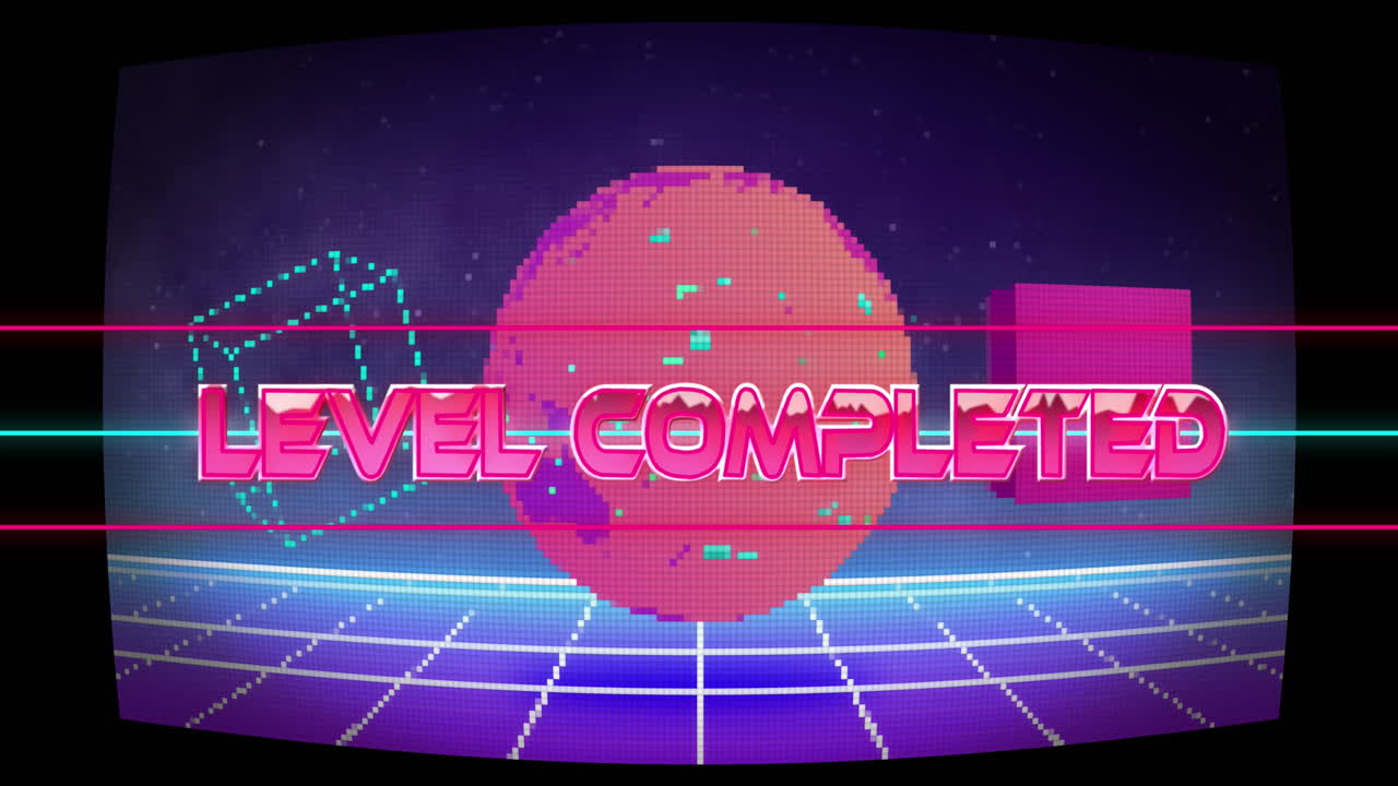 화면에 있는 모양과 그리드 위에서 완료된 레벨의 애니메이션