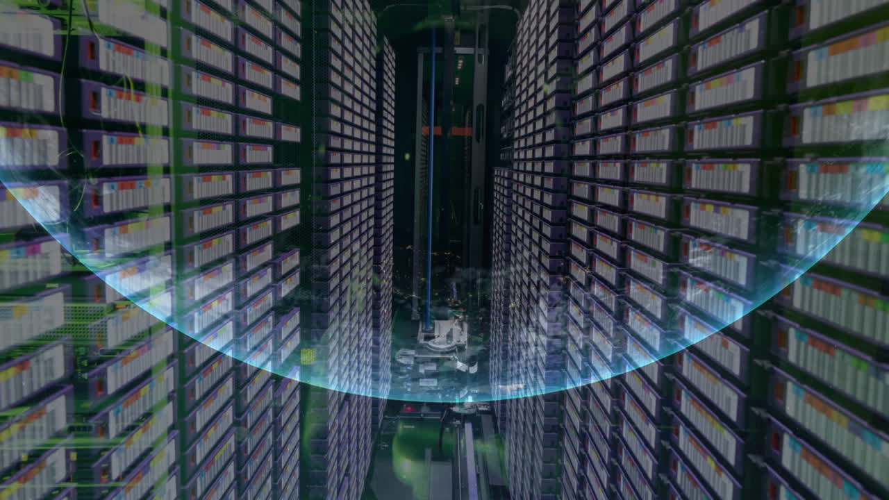 Animation of a globe against computer server room