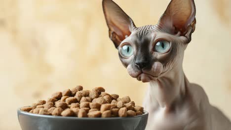 sphynx cat eating cat food