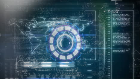 animación del reactor de arco sobre barras de carga y mapa contra ecuaciones matemáticas