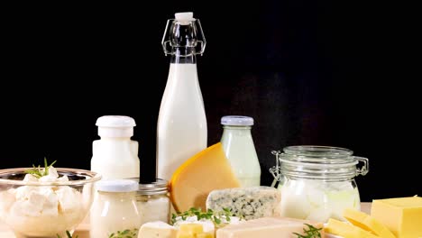 assorted dairy items arranged neatly on a table