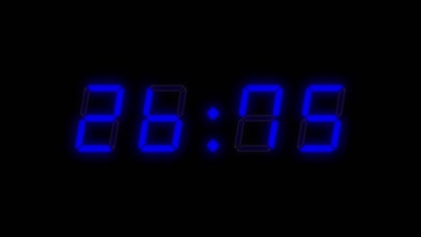 4 digit 30 seconds digital clock countdown timer. blue text on black background. digital alarm clock timer counting down from 30