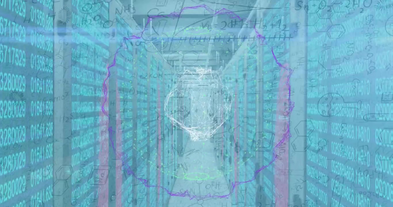 Animation of chemical formulas, data processing and connections over servers