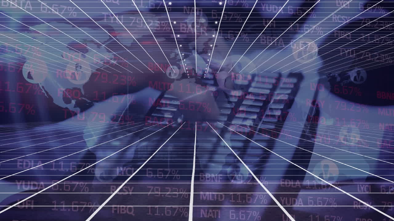 animación de la red de conexiones y procesamiento de datos a través del teclado de la computadora