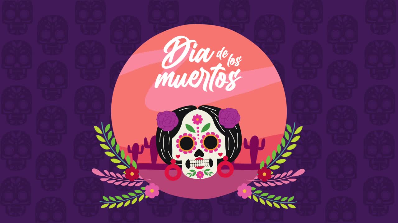 dia de los muertos celebration with katrina head skull