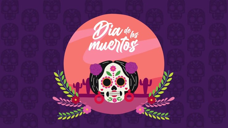 dia de los muertos celebration with katrina head skull