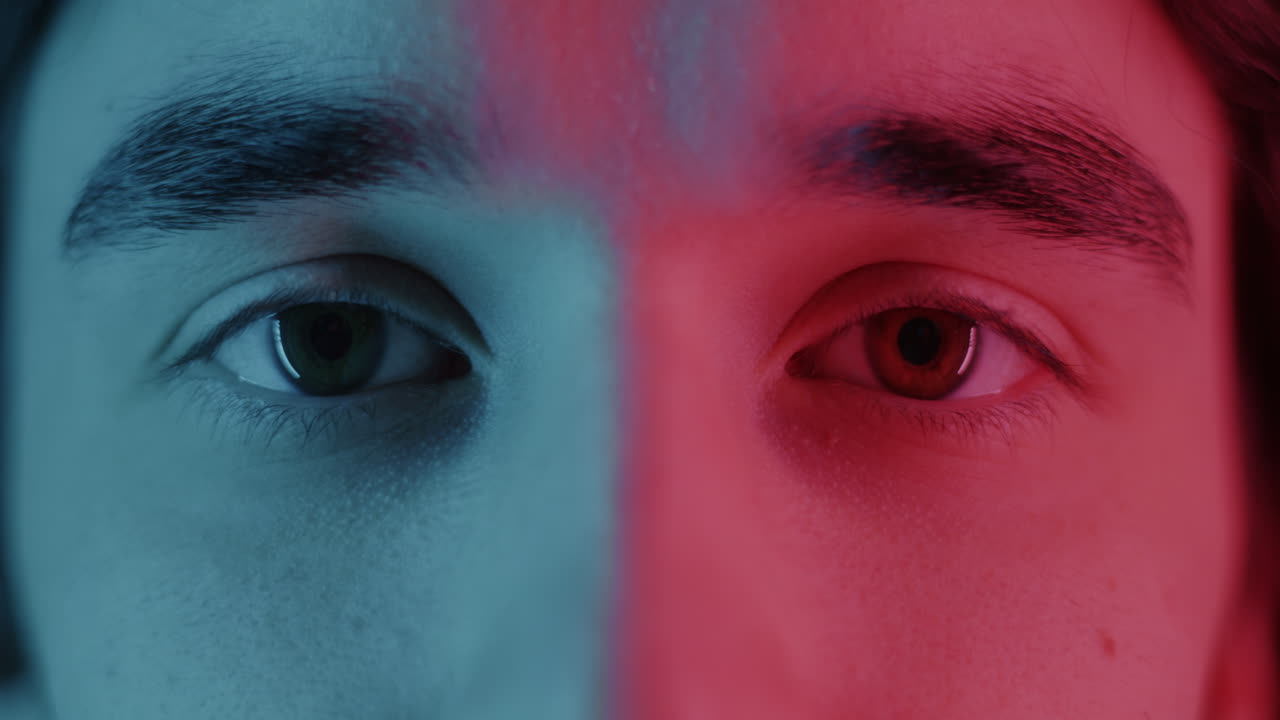 Split Face Portrait with Neon Lighting