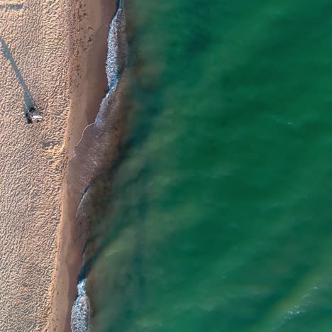 sea waves crashing on beach. aerial top view of sea waves break on beach