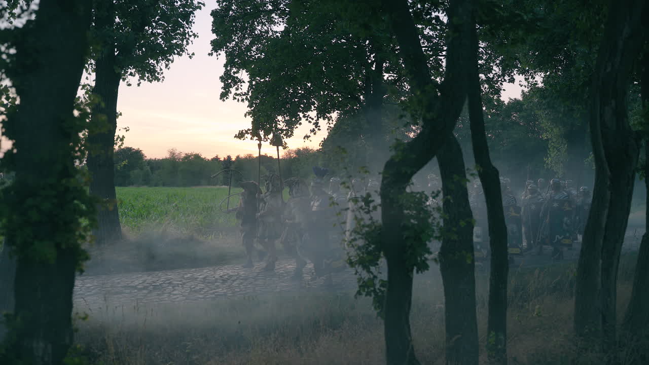 Roman Legion Marching Through the Woods at Sunset