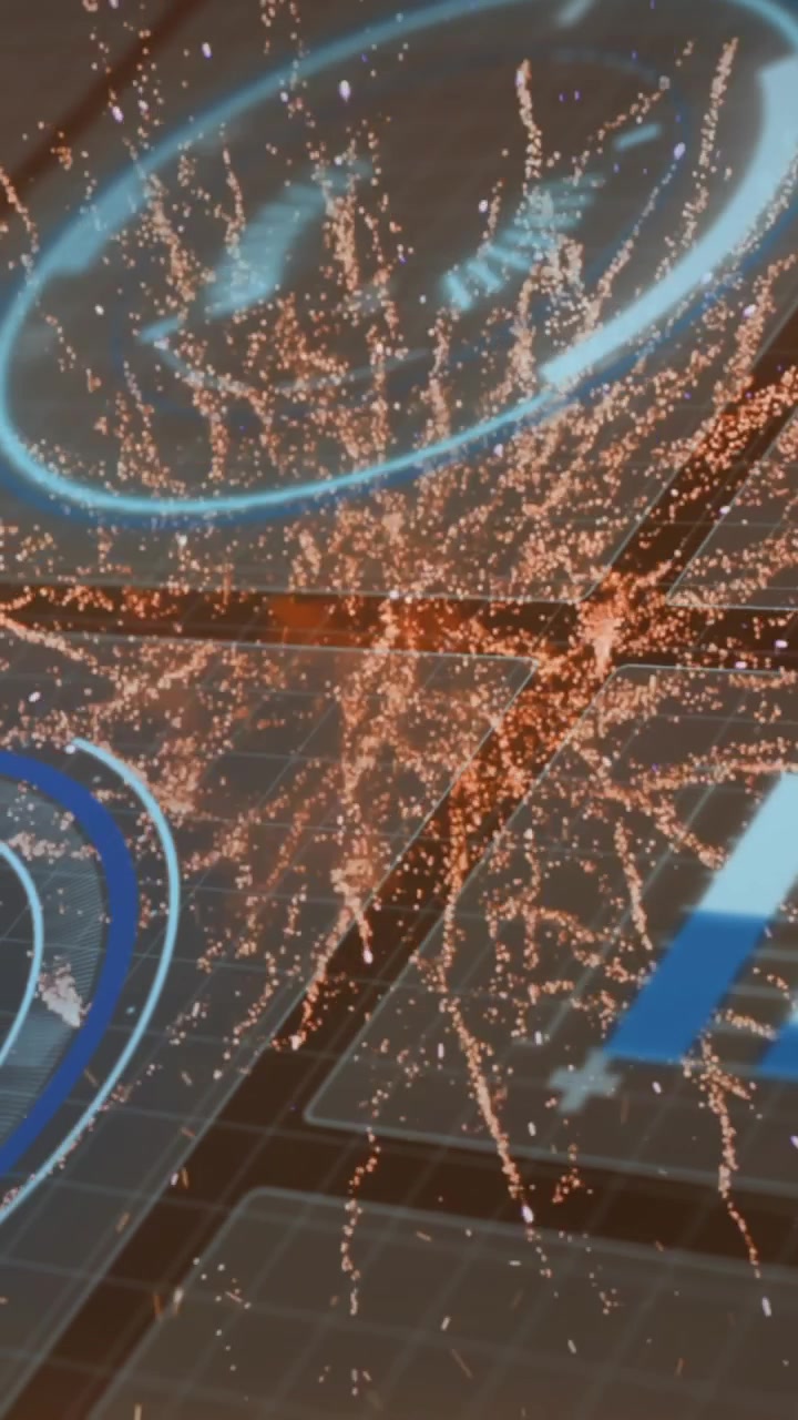 Animation of data processing over fireworks on black background