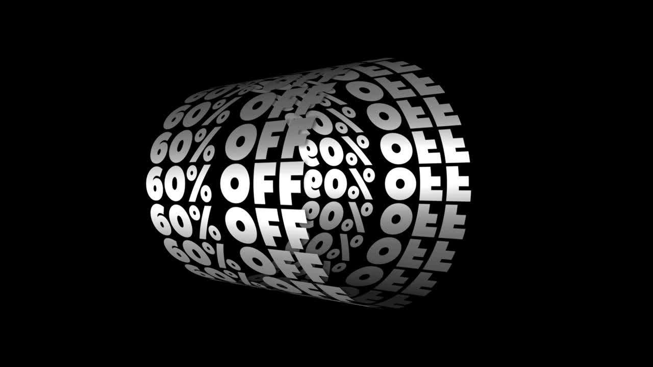 60% OFF Sale. Kinetic Typography Loop 3D Animation. Advertising Animated Banner. Final Sale. Black Friday. Cyber Monday