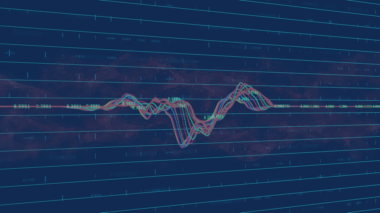 Animation of data processing over red wave