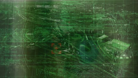 animación del procesamiento de datos y escaneo sobre el paisaje urbano
