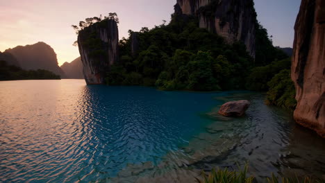 un atardecer sereno sobre un lago de montaña