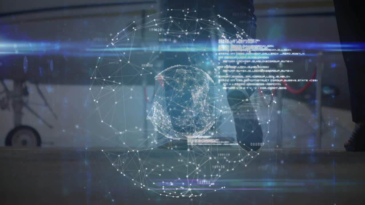 飛行機とビジネスマンの間の接続ネットワークのグローブのアニメーション