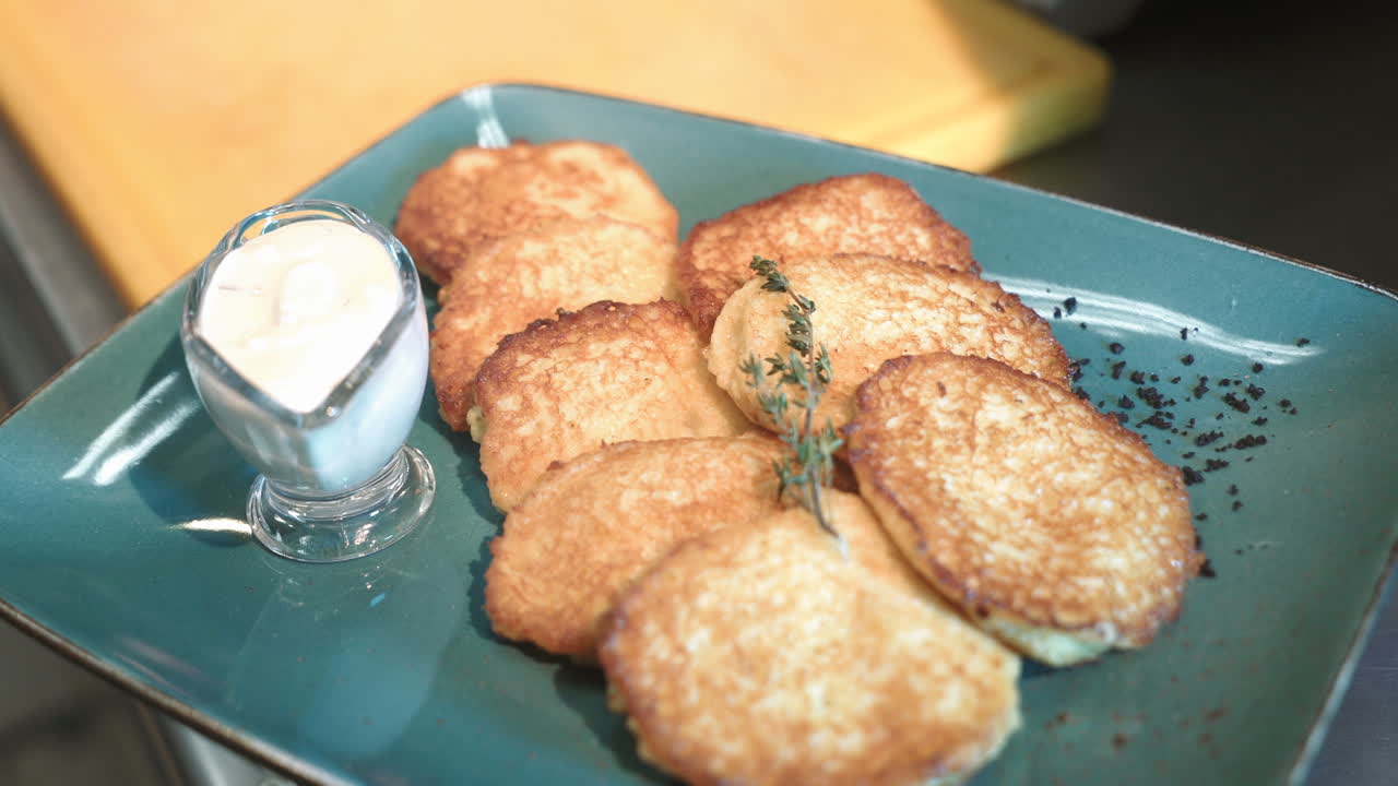 Potato pancakes fried, full of garlic, herbs