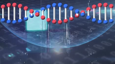 Animation-Der-Datenverarbeitung-Von-DNA-Strängen,-Globus-Und-Binärkodierung