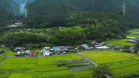 4k-Rising-Aerial-View-of-Rural-Japanese-Town-in-Shikoku