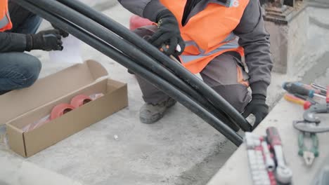 power cable installation process at a transformer substation