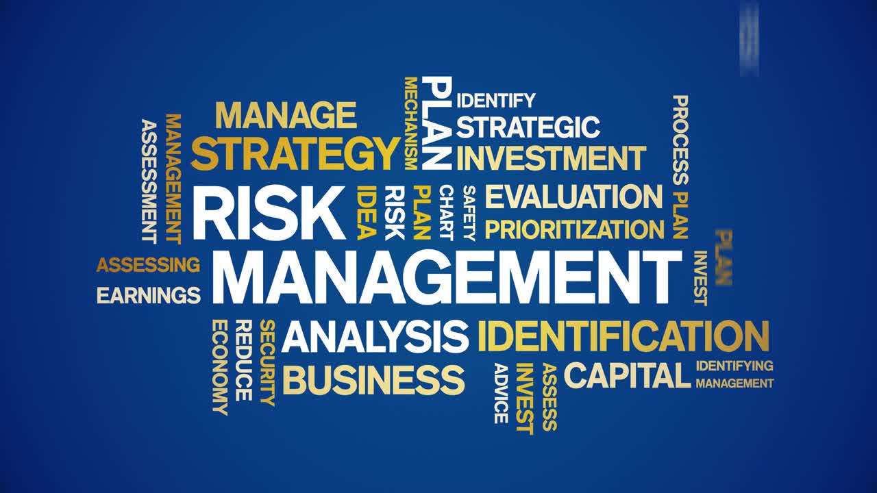 gestión de riesgos 4k etiqueta animada nube de palabras, diseño de texto animación bucle sin fisuras.