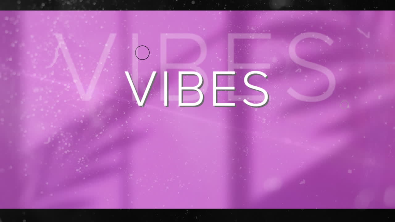 Animation of circles and vibes text over shadow of plants on white wall in background
