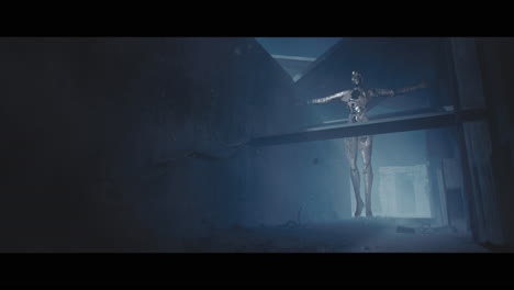 floating robot in a ruined structure