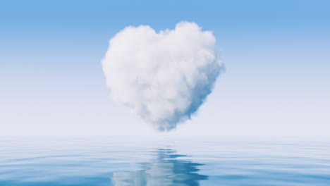 nube suave en forma de corazón con superficie de agua, representación en 3d.