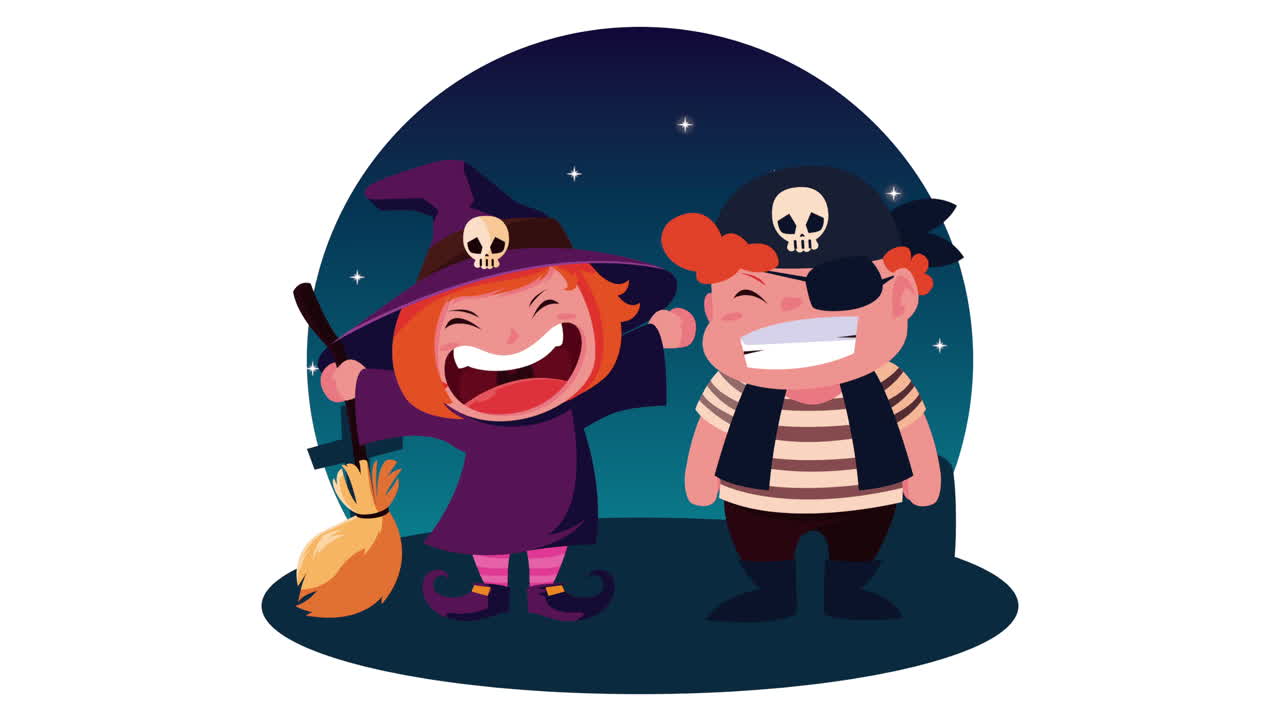 마녀와 해적으로 위장된 귀여운 아이들